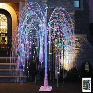 240 LED 5FT Colorful Lighted Willow Tree, RGB LED Tree with Remote, Willow Tree